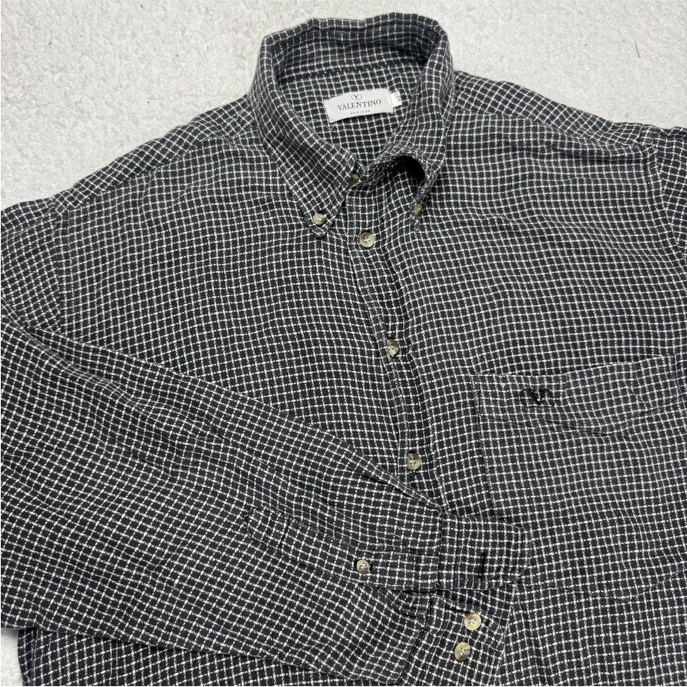 VTG Valentino Shirt Mens Medium 40 Gray Check Button Down Soft Cotton Vintage‎